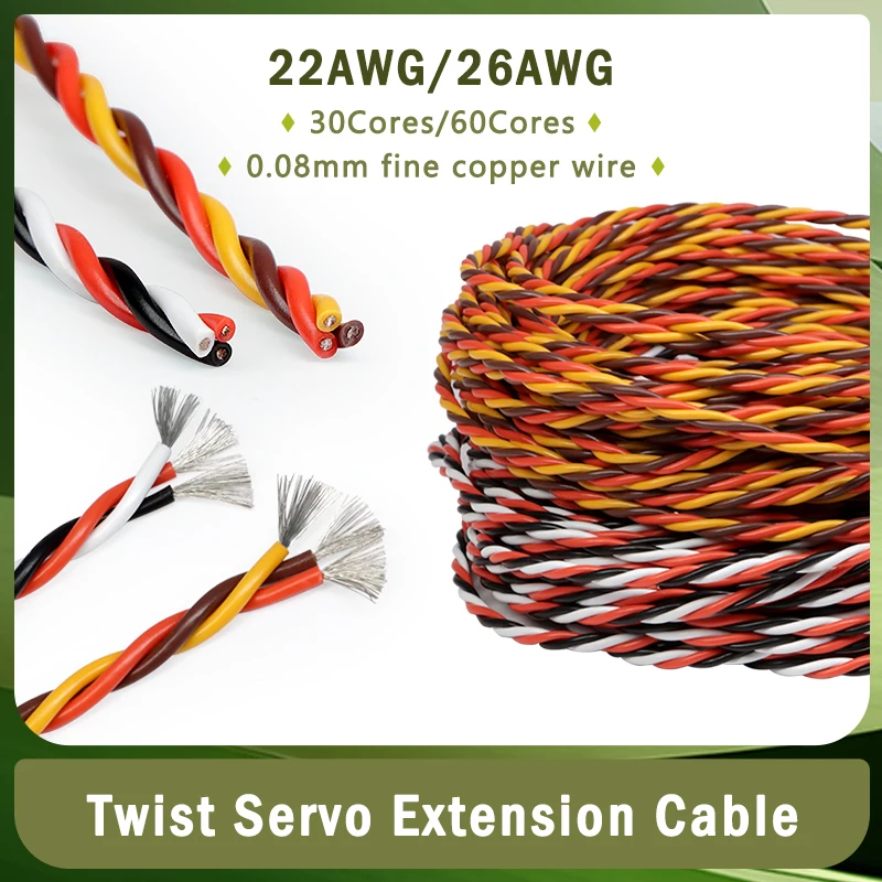 

5/10/20M 3 way Twist Servo Extension Cable 22/26 AWG 30/60 Cores JR Futaba Twisted Wire Lead For RC Airplane Accessories