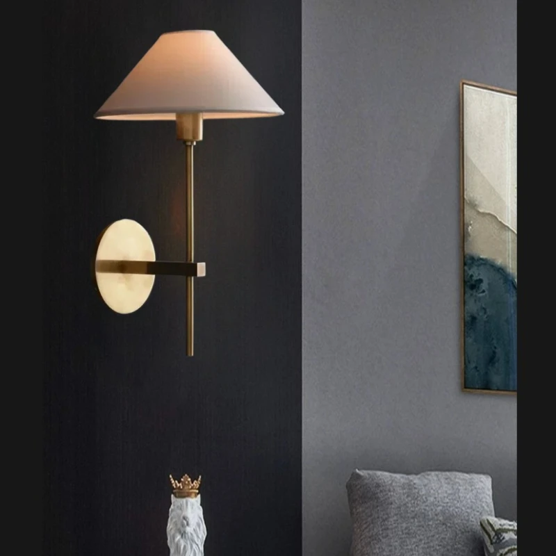 

American style fabric wall lamp living room background sconces Nordic room bedroom bedside lamp designer model room lighting