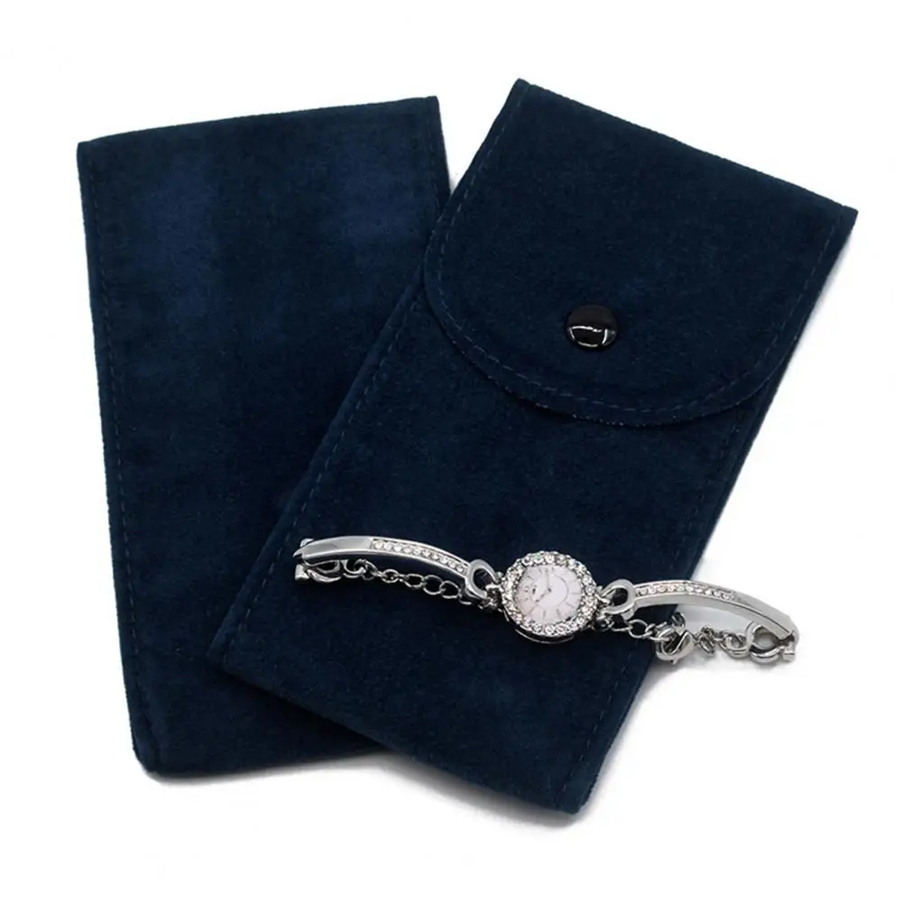 Anti-wear Watch Bag Anti-scratch Shock-proof Press Button Short Velvet Snap Design Portable Jewelry Packing Pouch Daily Use