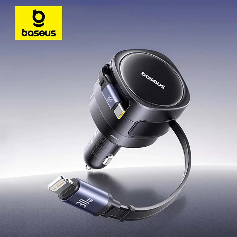 Baseus 60 واط شاحن سيارة USB-C نوع-C IP كابل مزدوج قابل للسحب PD QC SCP AFC PPS شحن سريع للكمبيوتر اللوحي آيفون سامسونج هواوي