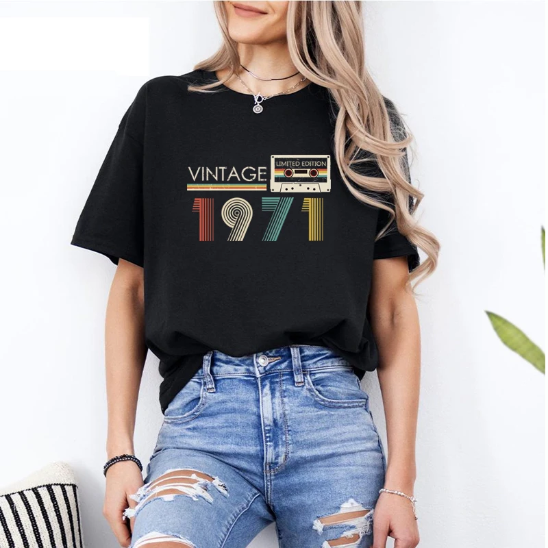 Vintage 1971 Limited Edition Women T Shirt 54th 54 Years Old Birthday Mother Mom Wife Gift Cotton Black T-shirt Ladies Clothes