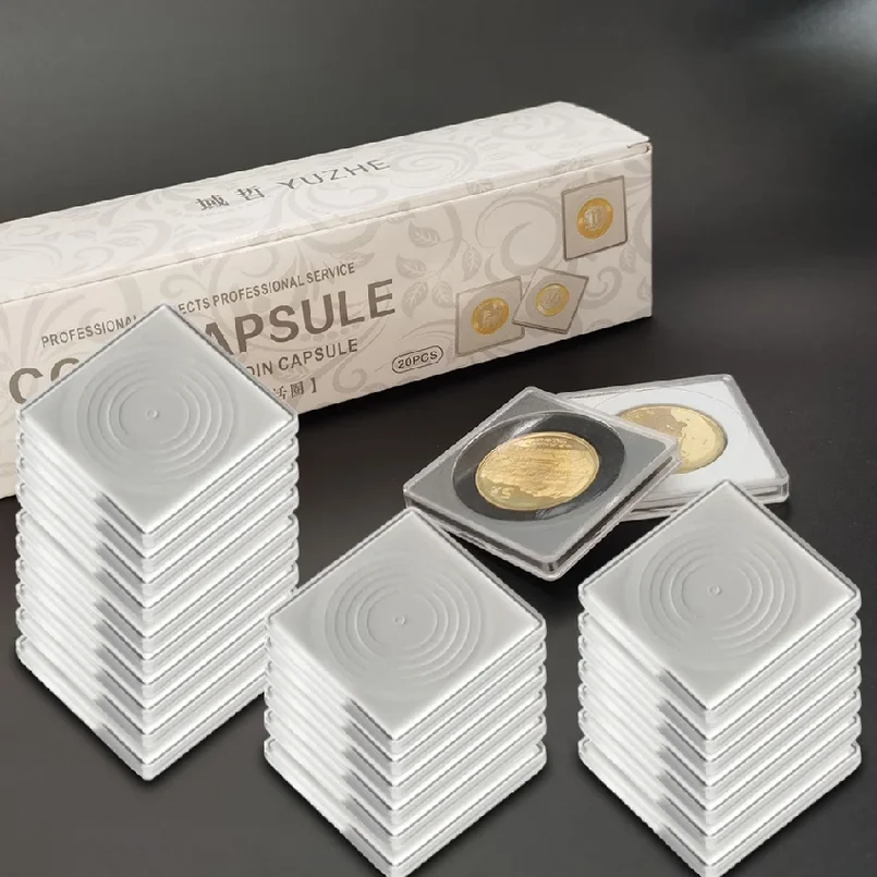 

20pcs 40mm Coin Capsule Holder Adjustable Gaskets Organizer Storage Box For Coin Capsule Medal Collection Case Container Boxes