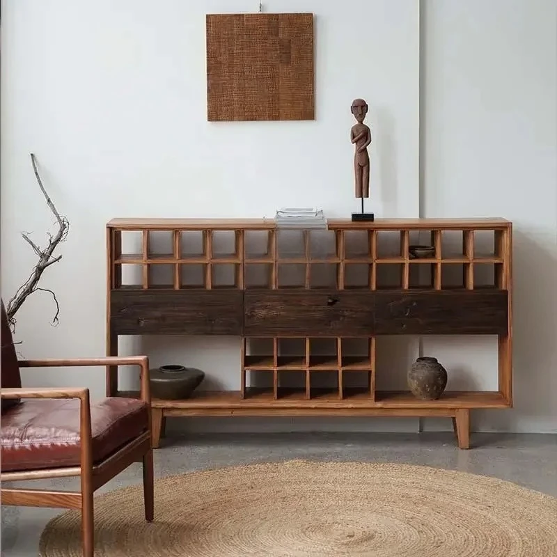 A Wabi Silent  Living Room Home Decoration Partition Entrance Cabinet New Chinese Style Shelf Narrow Side Cabinet Entrance