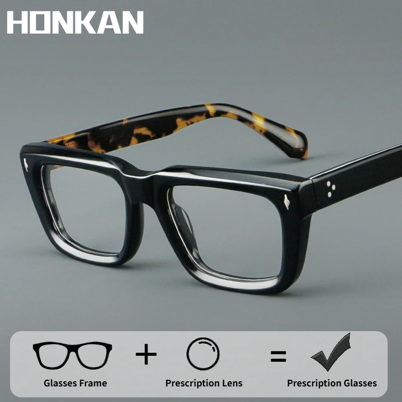 

Fashion Thick Frame Acetate Glasses Men Vintage Square Myopia Prescription Eyeglasses Frame Reading Glasses Luxury Brand Eyewear