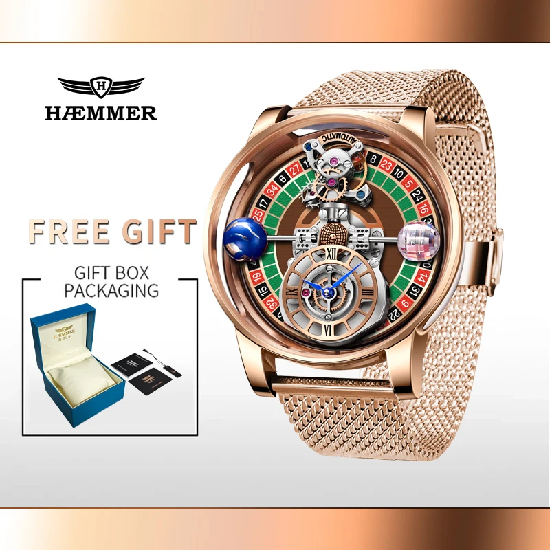 HAEMMER Design Herrenuhr Thema Celestial Roulette Uhr Konvexer Spiegel Klares Design Wasserdichtes Leder Jacob Co Herrenuhr