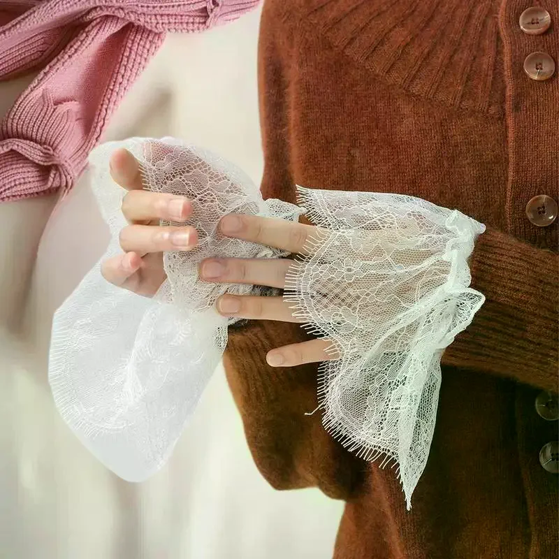 1 paar decoratieve kanten mouwen versierde manchetten nep mouw voor trouwjurk wilde ruches polsmouwen geplooide pols manchetten