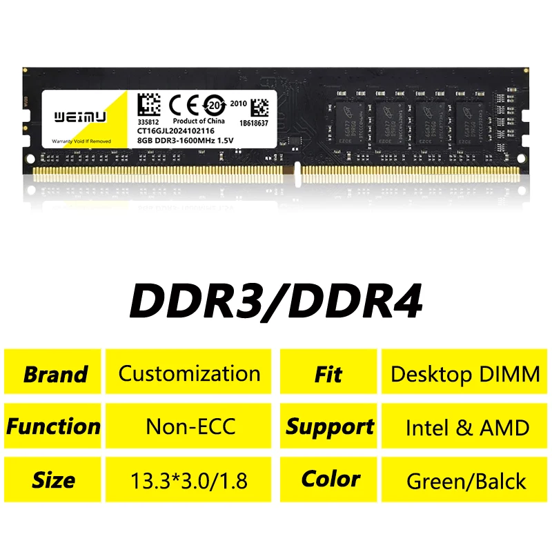 DDR3 DDR4 4GB 8GB 16GB Memoria Ram de escritorio PC3 1,5 V 1066