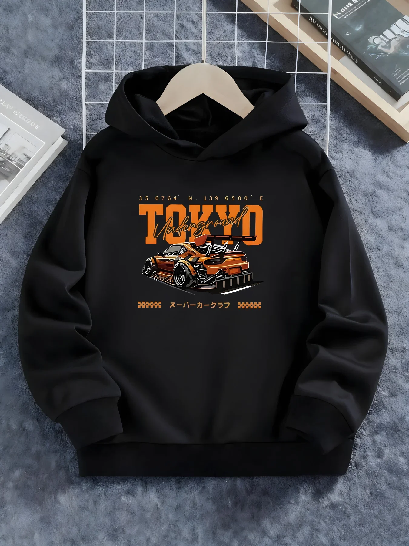 Tokyo Drift Racing Kids Hoodie - Cool Street Style Car Print Autumn/Winter Warm Fleece Casual Everyday Versatile Hoodie