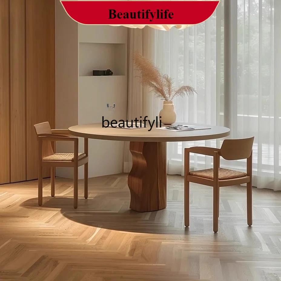 

G1218 Vintage Retro Solid Wood Round Dining Table Small Apartment Round Table Simple Artistic Round Dining Table