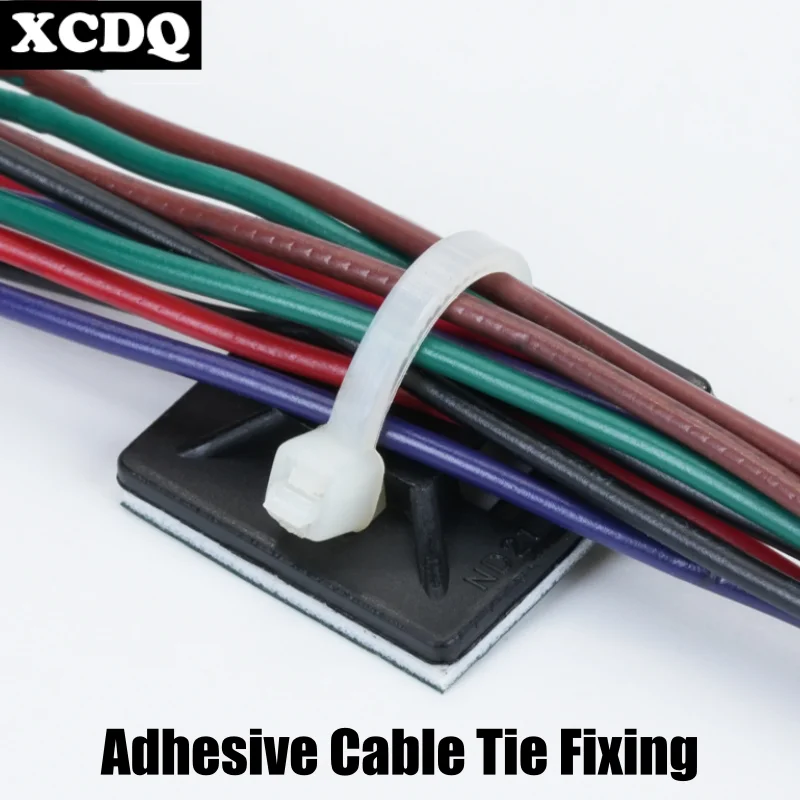 100pcs Self Adhesive Nylon Cable Tie Holder Zip Tie Fixed Seat PA66 Plastic Cable Clips 3M 1600T Strong Adhesive Tie Mount
