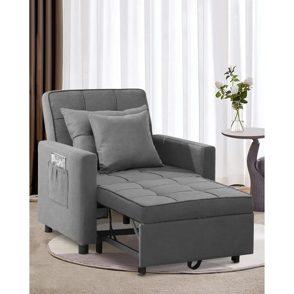 Convertible Chair Bed, Sleeper Chair Bed 3 in 1, Stepless Adjustable Backrest, Armchair, Sofa, Bed, Fleece, Dark Gray, Single