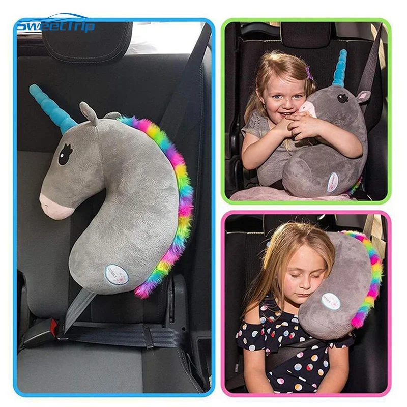 Children Car Pillow Girl Toy Shoulder Pad Neck Boy Cushion Unicorn Plush Waist Cushion Safety Car Seat Belt Cover Animal Cartoon