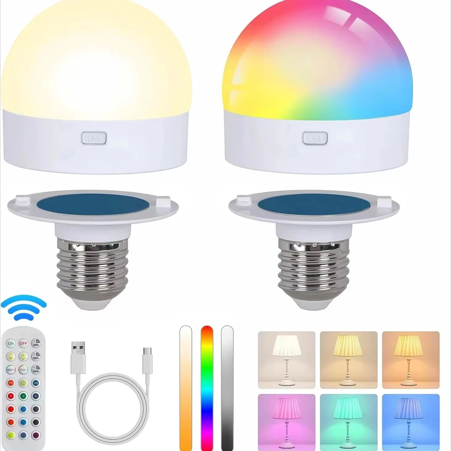 Smart LED Bulb E27 Dimmable RGB Color USB Rechargeable Cordless Battery Operated Light with Timing Feature