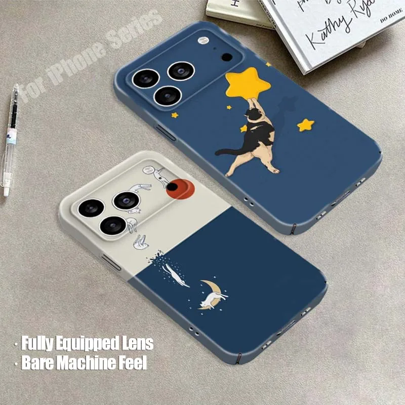 

Cartoon Cat Catch Star For Apple iPhone 7 8 11 12 13 SE XR XS Plus Pro Max Mini 2022 Film Hard Shell Phone Case