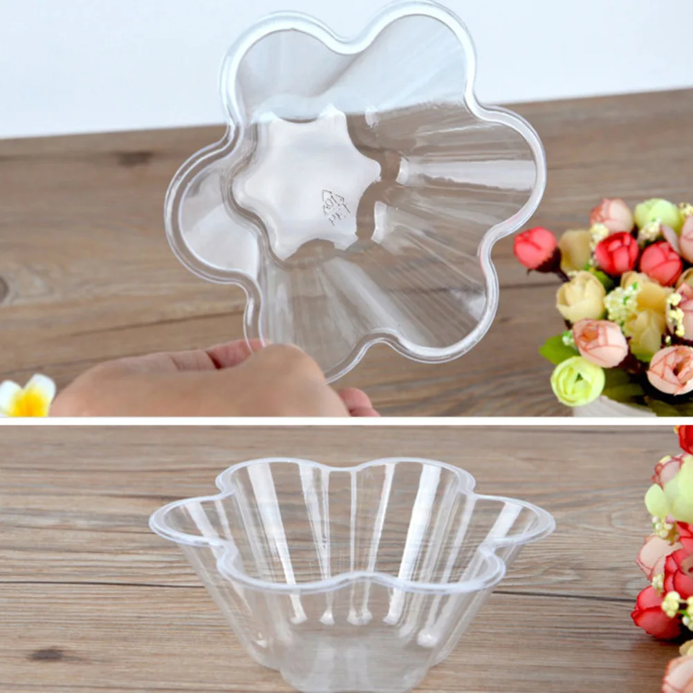 

100pcs Disposable Ice Cream Cup Transparent Plastic Dessert Bowl Petal Shape Container for Bar Cafe Home