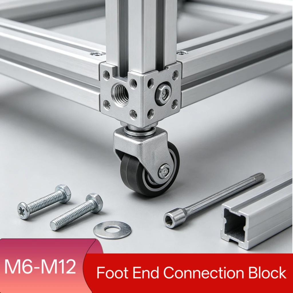 1Pc M6-M12 Foot End Connection Block Aluminum Profile Universal Caster Connector Fixing Block Foot Wheel Cup 2020 3030 4040 4545