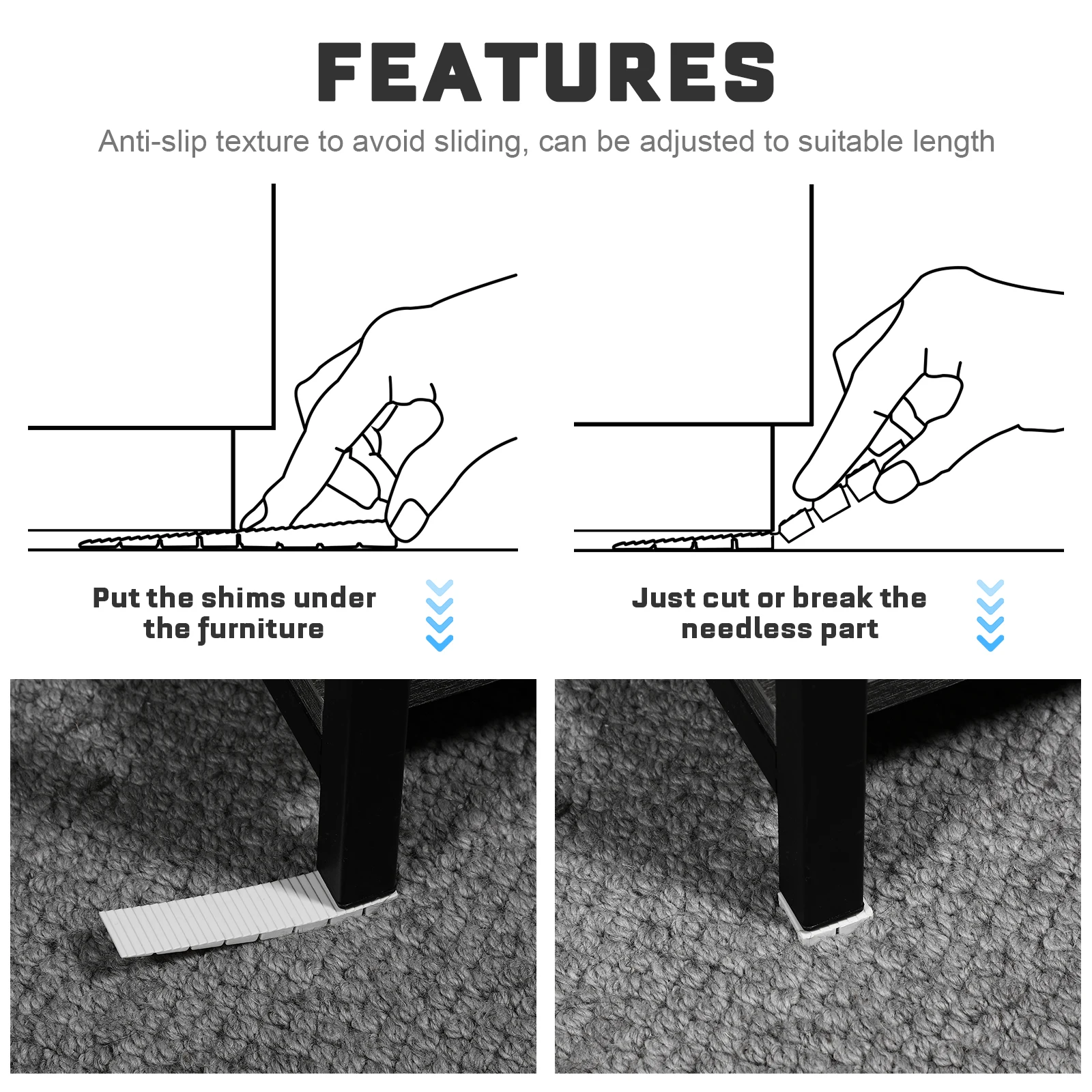 20 pz Spessori per Equilibrio per Mobili Distanziatori di Livellamento Cunei in Plastica Livellatori per Tavolo Piedini Regolabili Pad Terra Uneven Fix Mobili