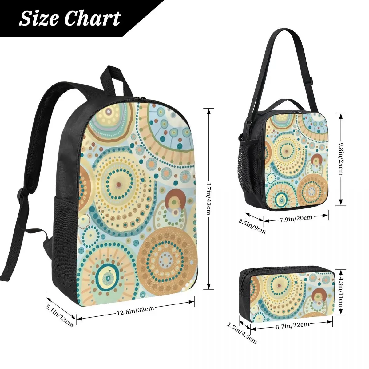 Natural Tones Desigual Mandala Backpack Boys Girls BookBag School Bag Laptop Shoulder Bags 3ps Insulated Lunch Bag Pencil Case