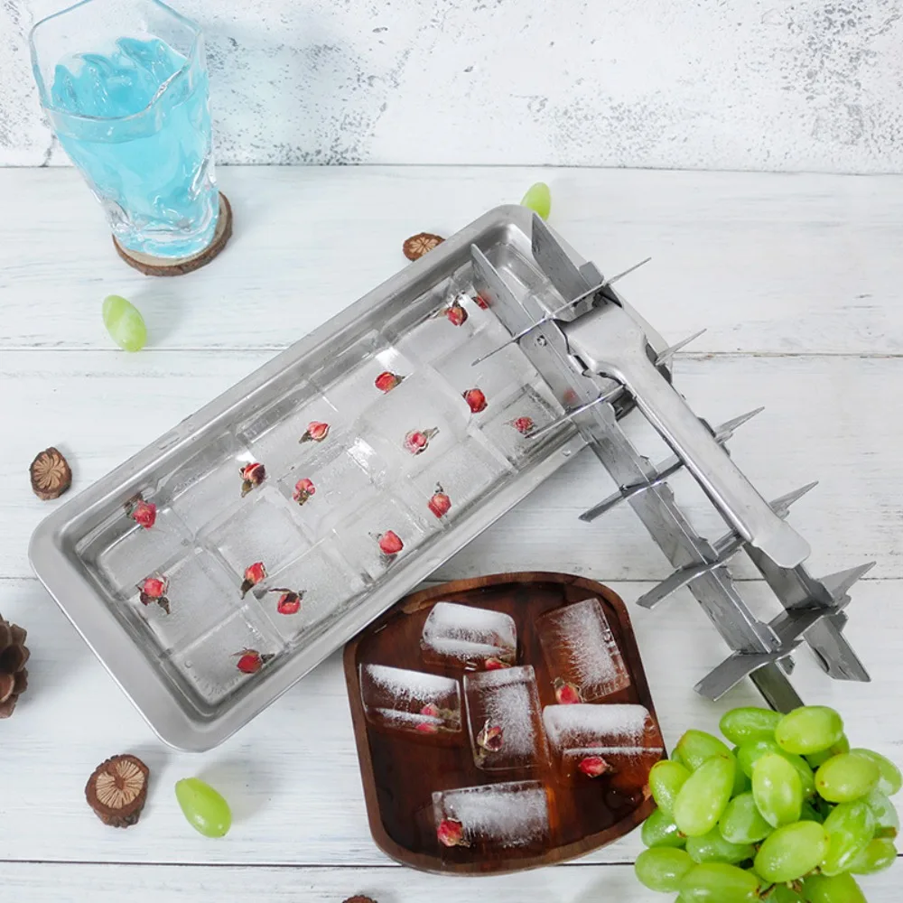 Household Stainless Steel Ice Cube Tray 18 Slot Movable Partition Ice Cubes Mold Fast Freeze Rectangular Ice Cube Maker Freezer