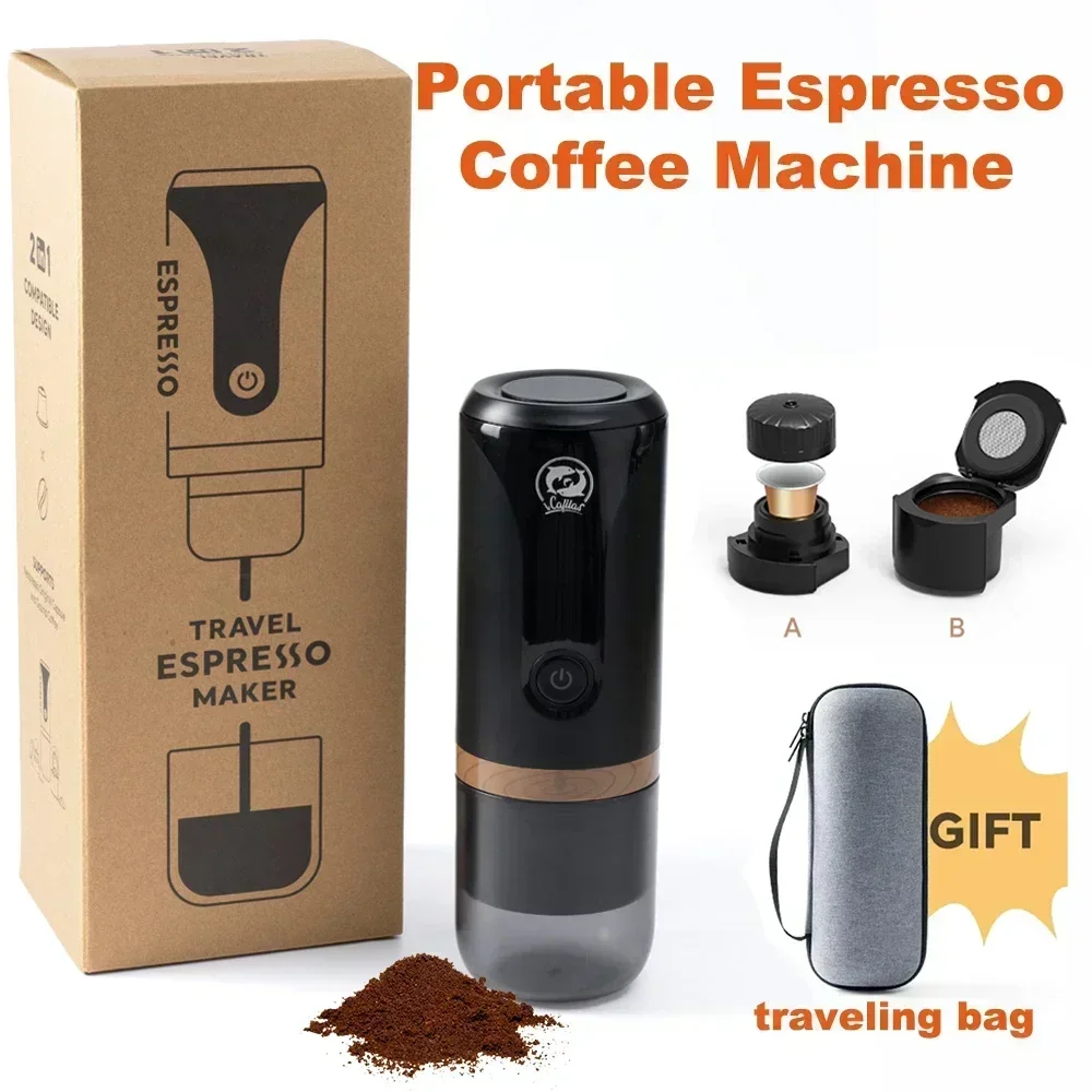 Portable Espresso Coffee Machine 2in 1 Fit Nespresso Capsule Coffee Powder Rechargeable Electric Coffee Maker  For Car & Travel