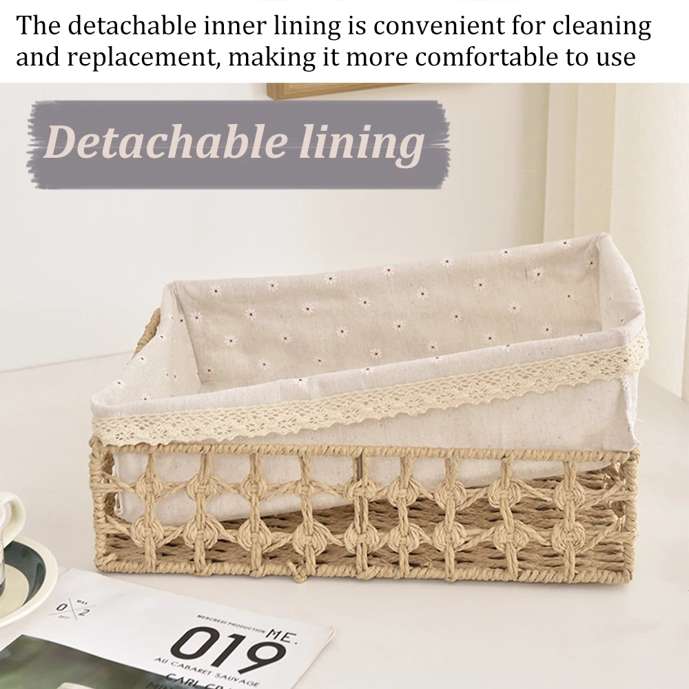 سلة تخزين منسوجة يدويًا مع بطانة قطنية قابلة للإزالة لمستحضرات التجميل وجبة خفيفة أشتات منظمة صندوق تخزين ديكور غرفة النوم والحمام #6
