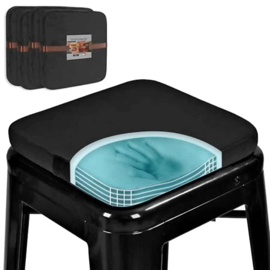 

Magnetic Memory Foam Metal Stool Cushions Set of 4 Luxury Velvet Bar Cafe Stackable Chair Seat Pads Non-Slip Washable Square Bl