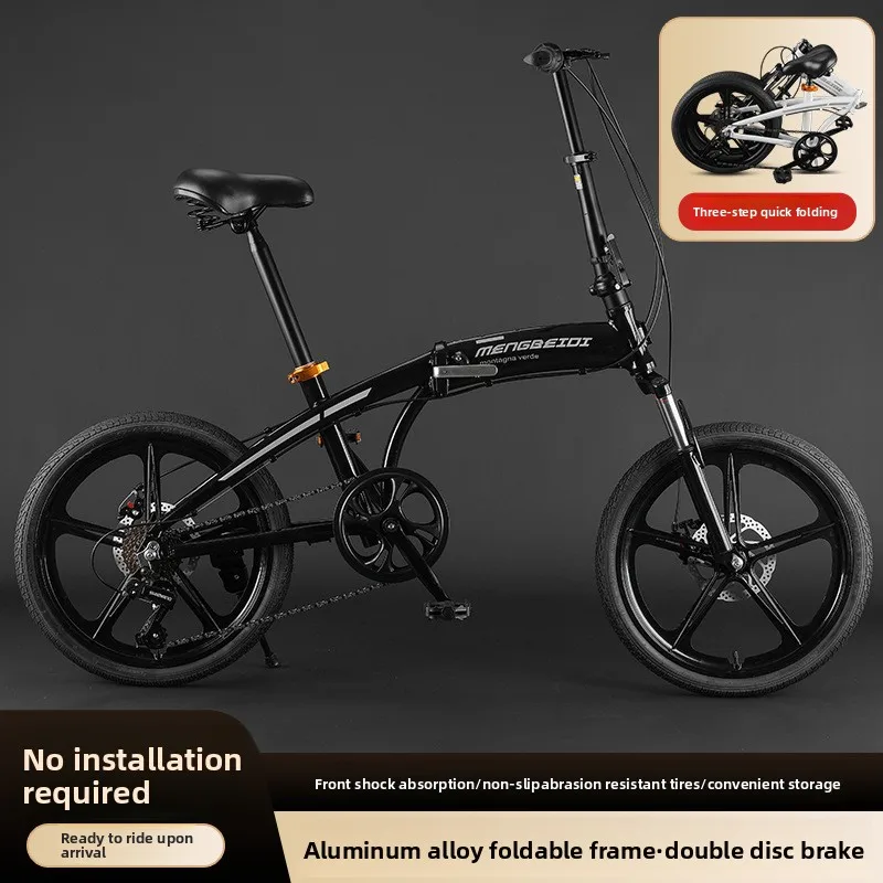 Aluminum Folding Bike, Ultralight Spring Fork Suspension, Dual Disc Brake Casual Commuter for Adults Students Urban Use