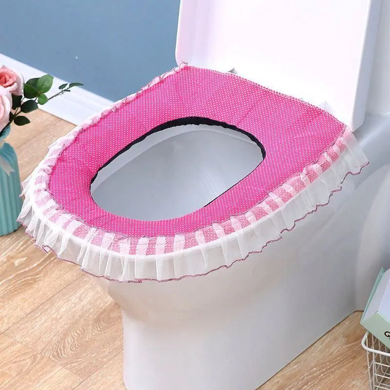 Toilet Seat Cover Lace Design Floral Spring Autumn Bathroom Washable Three-piece Korean Style Household Merchandises Accessories