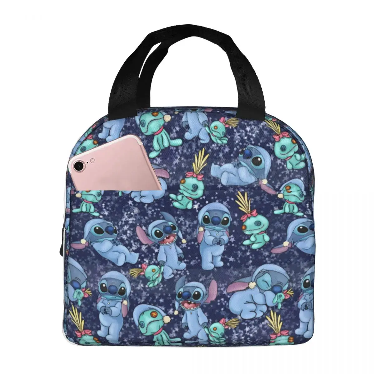 Bolsa de almuerzo con estampado Kawaii Lilo y Stitch para niñas, fiambrera, bolsa enfriadora de trabajo a la moda, bolsos de mano térmicos Oxford con cremallera portátil