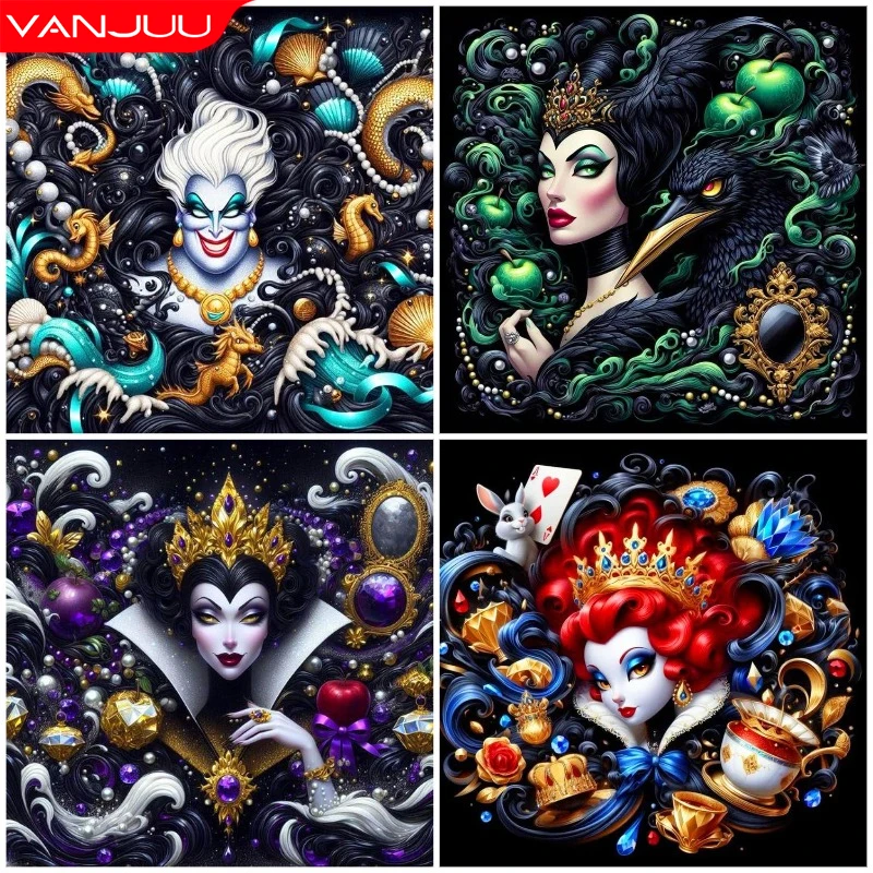 Disney Villain Evil Queen5D pintura de diamante Ursula bordado de diamantes arte mosaico imagen DIY decoración de pared para el hogar pegatina