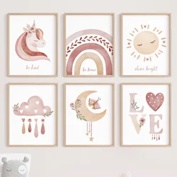 Watercolor Unicorn Sun Moon Rainbow Cloud Wall Art Canvas Painting Cartoon Posters And Prints Pictures Girl Kids Room Home Decor
