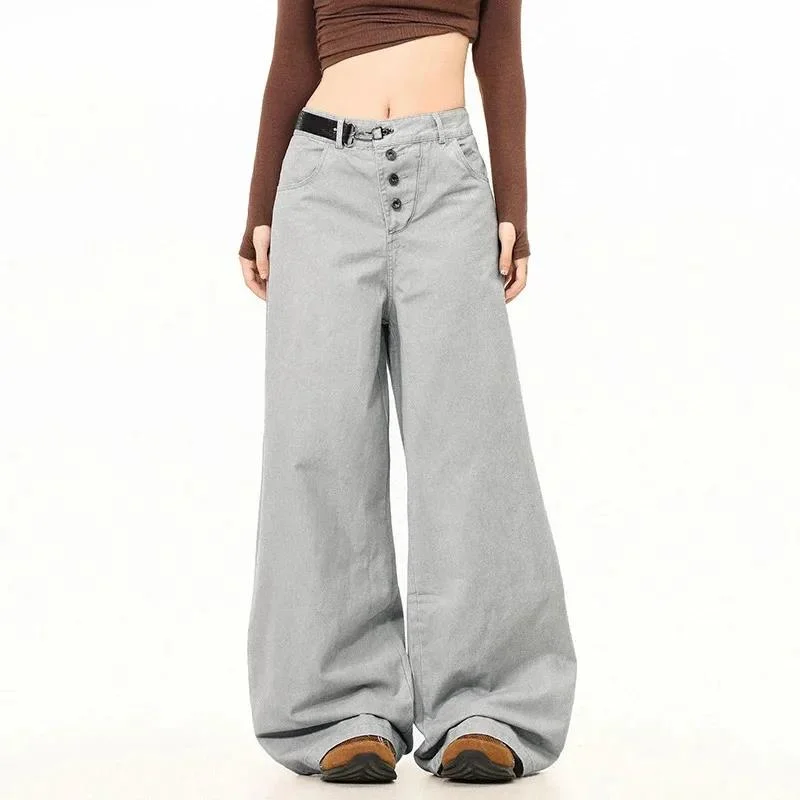 New Autumn Men's Casual Pants Solid Color Belt Breasted Casual Vintage Streetwear Straight Leg Loose Male Trousers 9X38XN