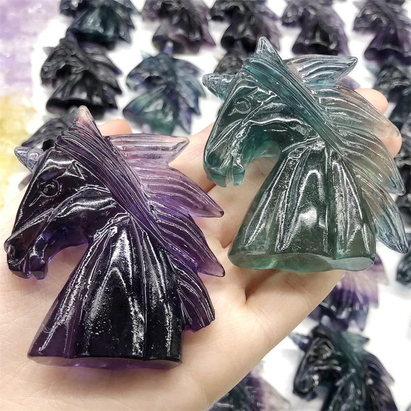 

Natural Fluorite Unicorn Crystal Carving Animal Statue Healing Gem Crafts As Gifts Or Used For Decoration Of Domestic Rooms 1pcs