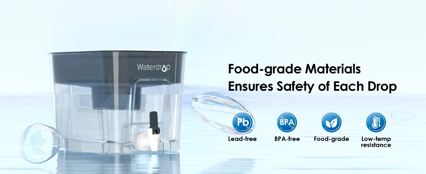 Waterdrop WFD-22L Large Water Filter Dispenser, 40-Cup Water Filter Pitcher, 200-Gallon Long-Life, Reduces Chlorine, PFOA/PFOS and More, BPA Free, Black