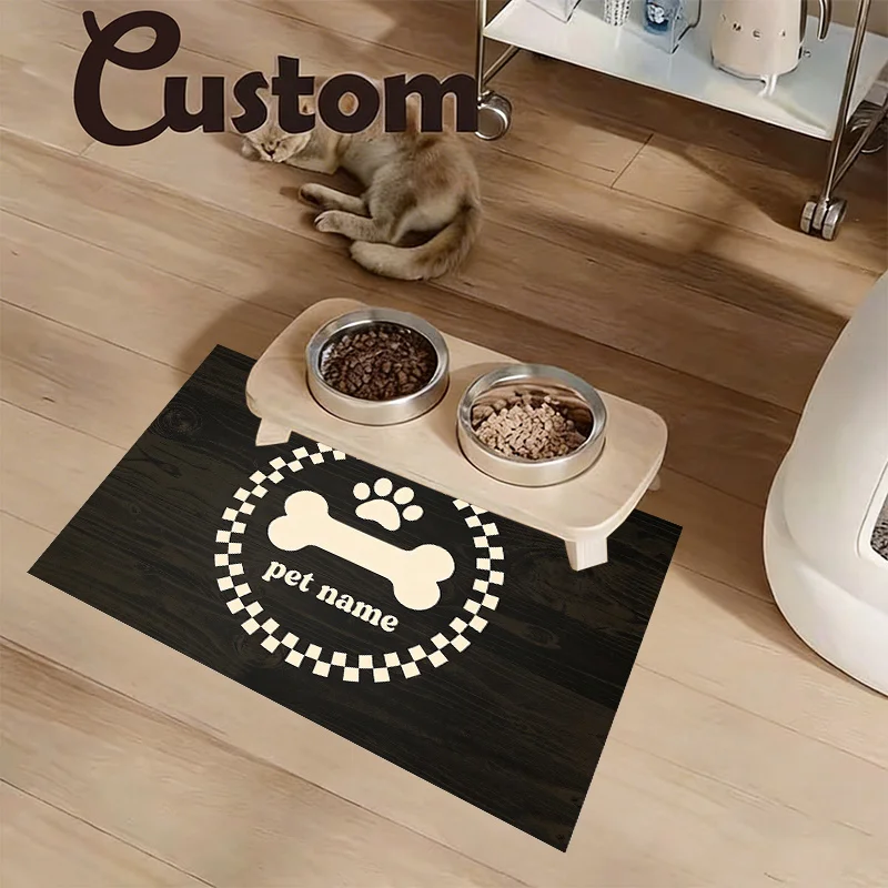 1pc Custom Leather Pet Feeding Mat Personalized Photo Name Dog Cat Bowl Food Mat Quick-Dry Easy To Clean Washale