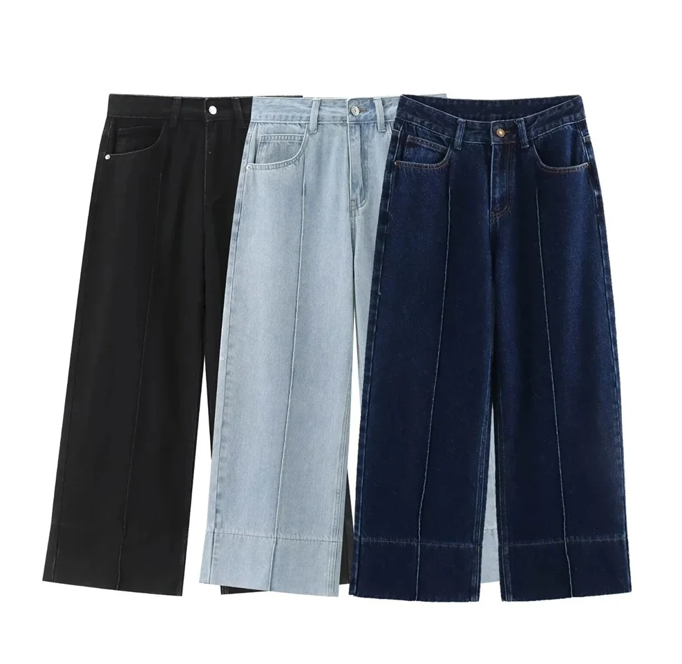 

Новый продукт, повседневные женские модные однотонные универсальные свободные простые широкие джинсы с высокой талией