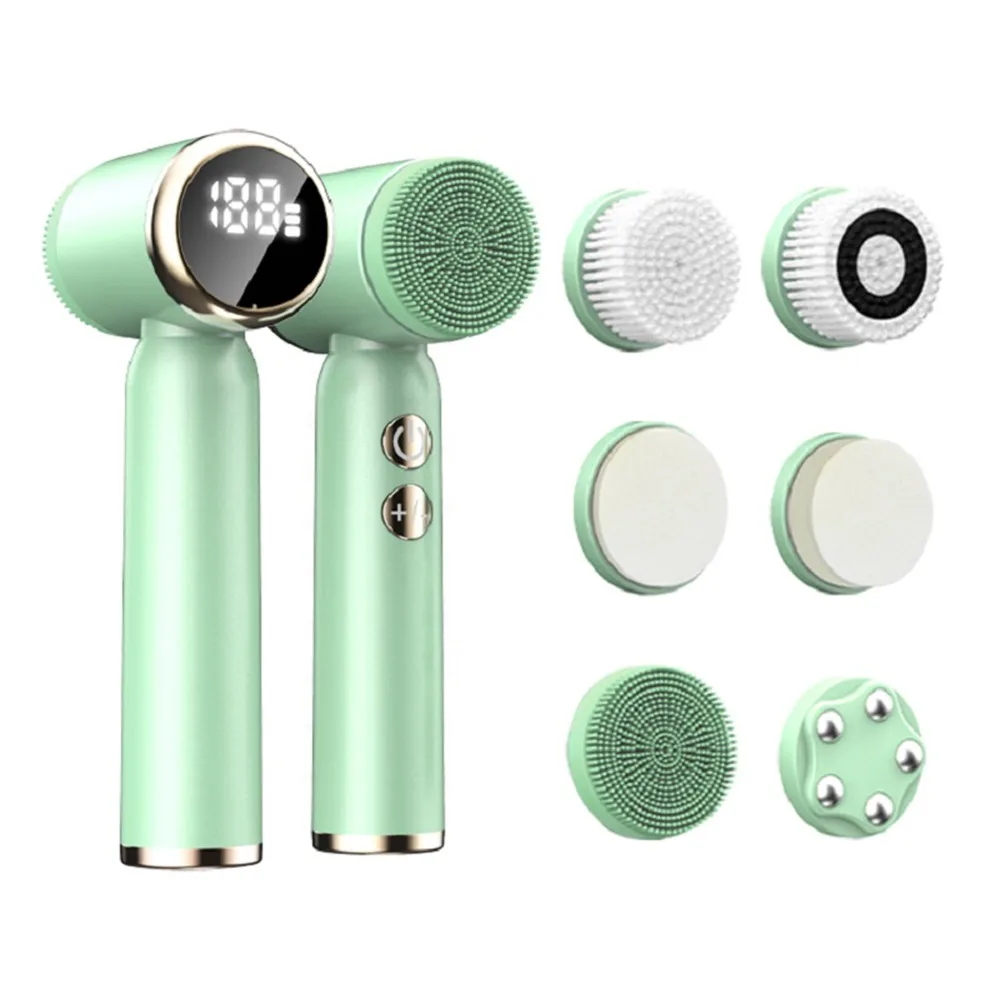 

6 in 1 Electric Face Cleansing Brush Hot Cold Compress IPX6 Waterproof Sonic Facial Exfoliating Cleaner Adjustable 360 Rotating