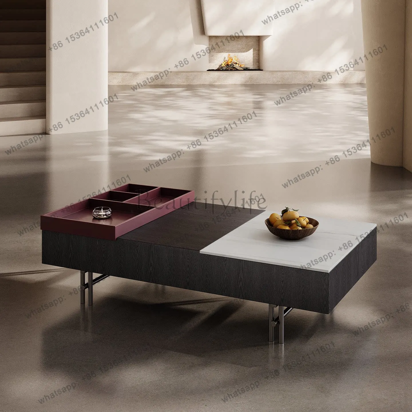 

Элитный дизайнерский кофейный столик из камня: современный, минималистичный, многофункциональный, для гостиной, с высоким уровнем эстетики