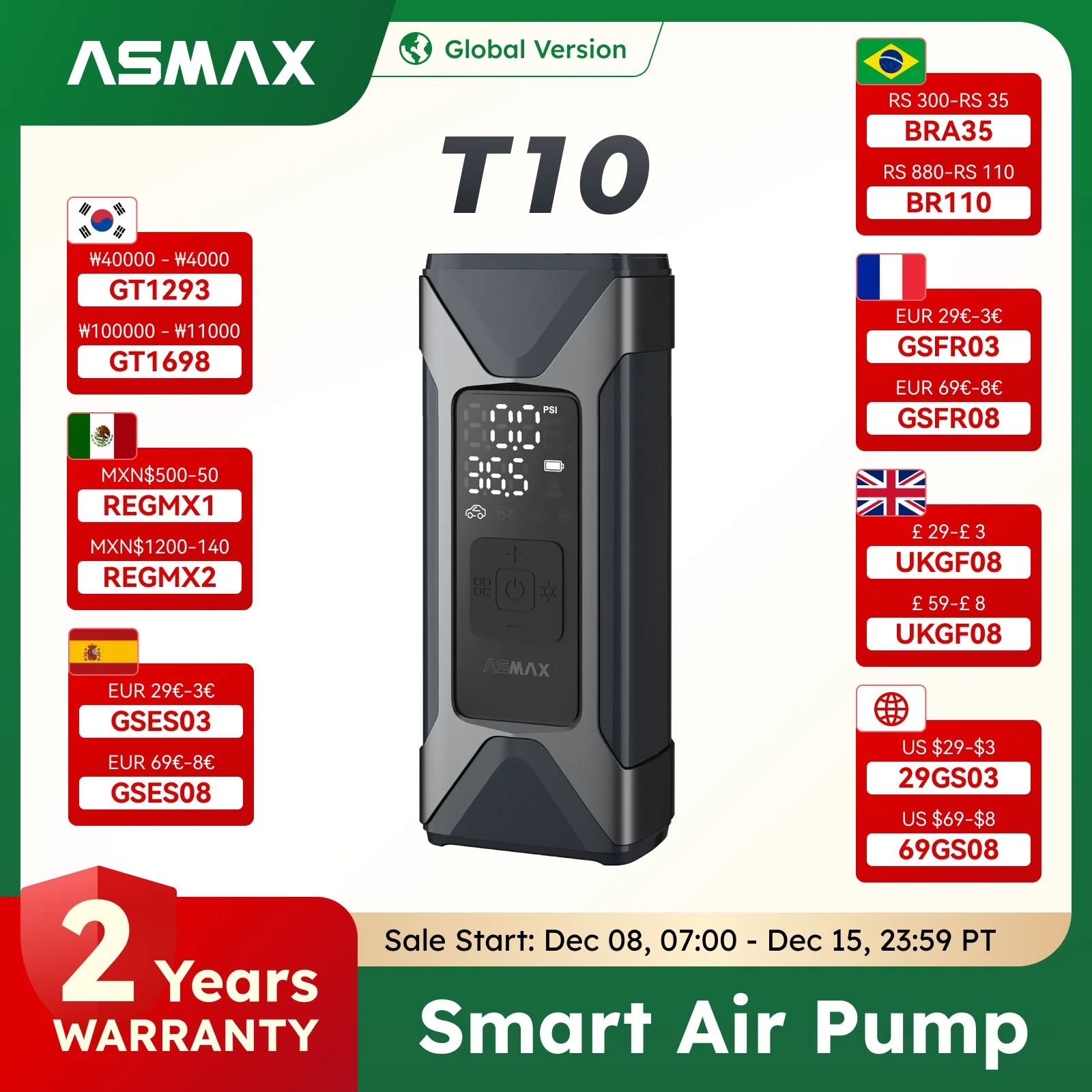 ASMAX Tire Inflator Portable Air Compressor, Smart Air Pump with 160PSI Tire Pressure Gauge, 7500mAh Smart Fast Tire Inflator