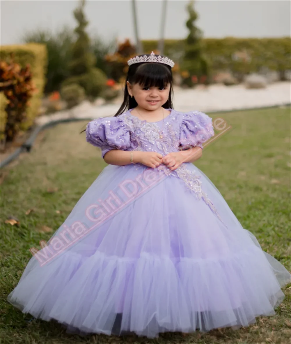 

Girl Dresses Crew Neck Lantern Sleeve Fluffy Wedding Cute Children's First Communion Party Formal Occasion Dress