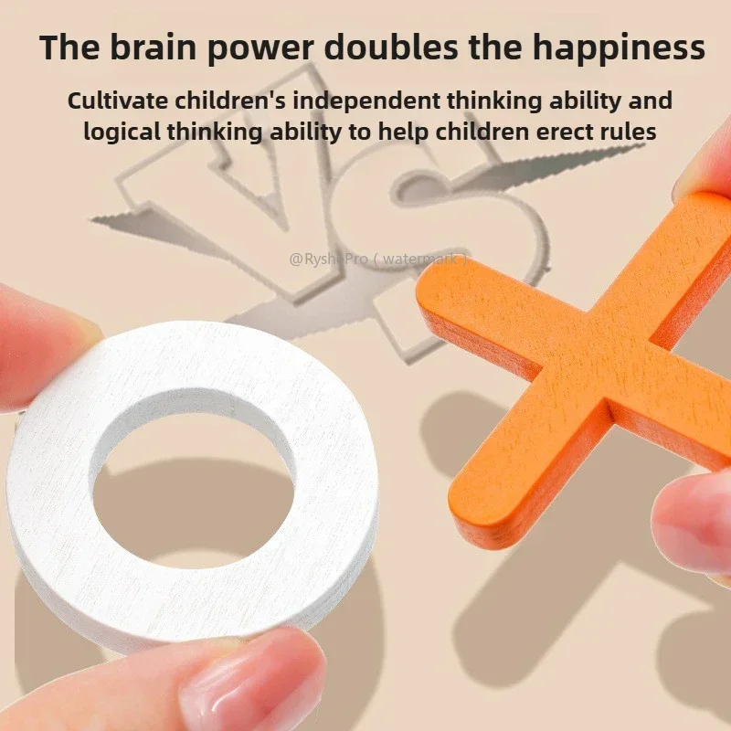 Tic Tac Toe Wooden Board Game for Classical Family Game Children's Puzzle Xo Chess Blocks Games Dementia Activities for Seniors