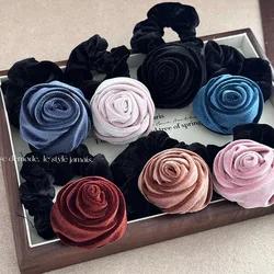 Gentle Temperament Velvet Rose Flower Sausage hairRing Korean Style New Hairware Temperament Low Ponytail Hair Ring headwear