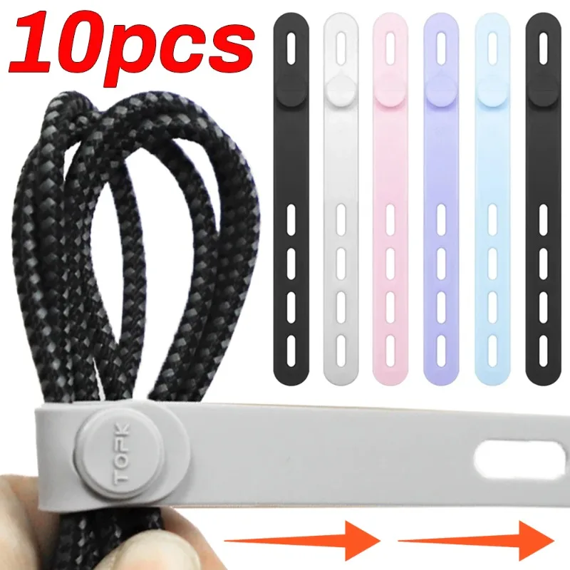 10/5Pcs Cable Ties Silicone Cable Organizer Tie Reusable Cord with High Elasticity Adjustable Anti-Lost Soft Rubber Strap Holder