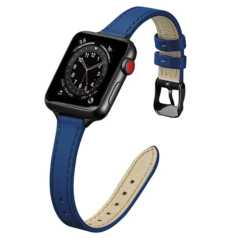 Slim Leather Strap for Apple watch band 49mm 44/45/42/40/41/38mm Soft Wrsit Belt bracelet for iWatch series 3 SE 5 4 6 7 8 ultra