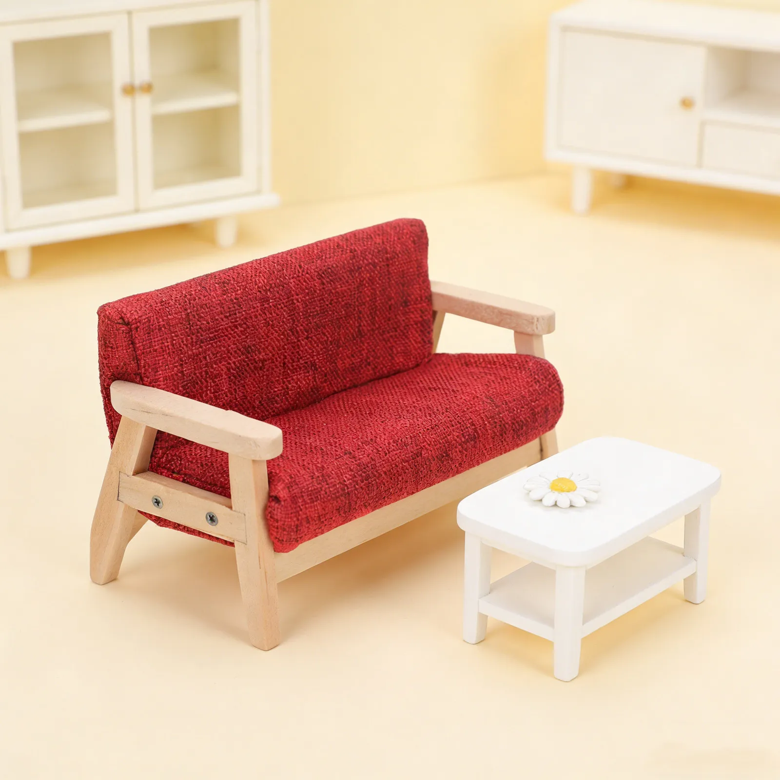

Miniature Sofa Arm Chair Vintage Wooden Recliner Chair for Dollhouse Living Room Scene Decoration Mini Sofa for Dollhouse