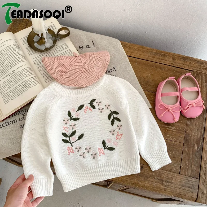 

2024 Autumn Kids Baby Girls Sweater Toddler Knit Clothing Newborn Knitwear Long-sleeve Embroidery Infant Pullover Tops 0-3Y