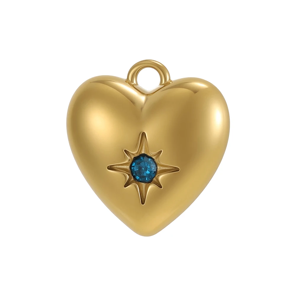 Vintage Style Gold Plated Stainless Steel Heart Love Round Pendant Colorful Zircon Inlay DIY Jewelry Making Accessories Women