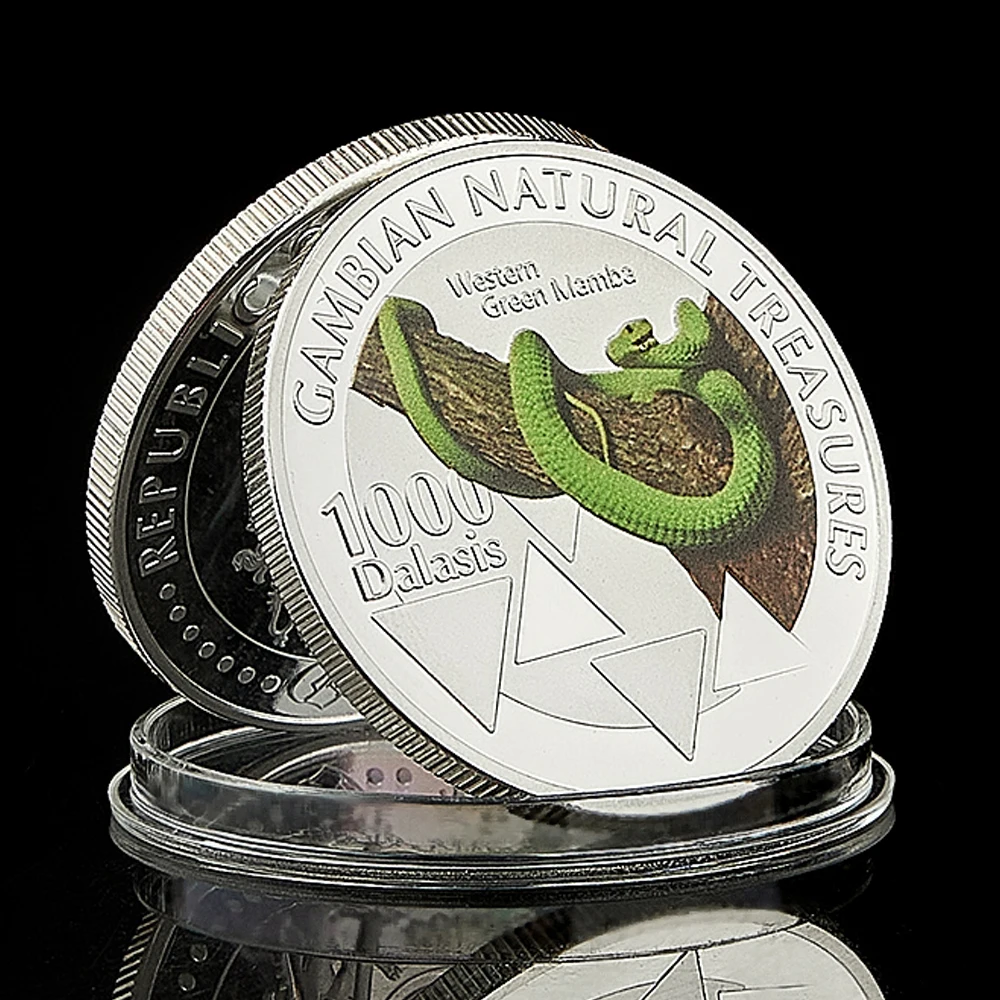 2015 Republic Of Gambia Natural Treasures 1000 Dalasis Progress Peace Prosperity West Green Manatee Silver Snake Plated Coin