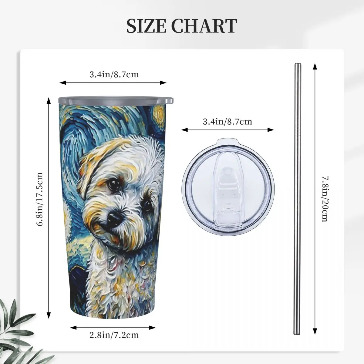 Maltese Terrier Puppy Starry Night Stainless Steel Tumbler Vacuum Insulated Mug Thermal Cold Bottle Straw With Lid 20oz