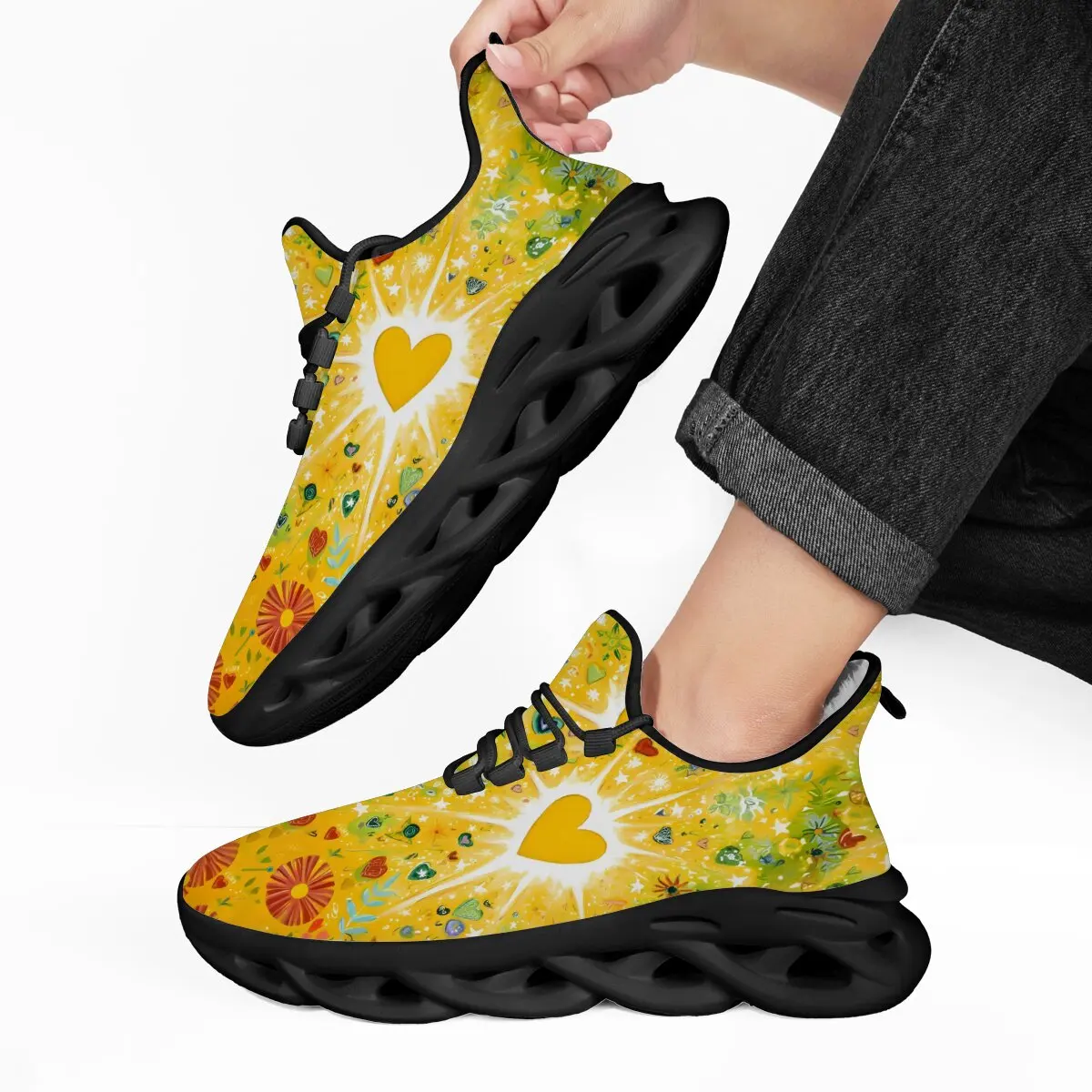 

Men Running Walking Shoes Yellow Heart Floral Star Furry Lined Warm Kids Shoes Lightweight Men Sneakers Casual Shoes Zapatillas